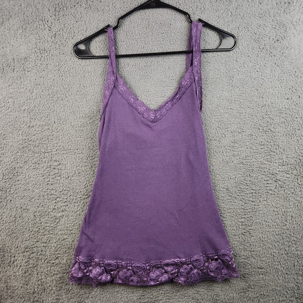 Vintage Y2K Babydoll Cami Top Women's XL Purple Lace Trim Bella Swan Coquette
